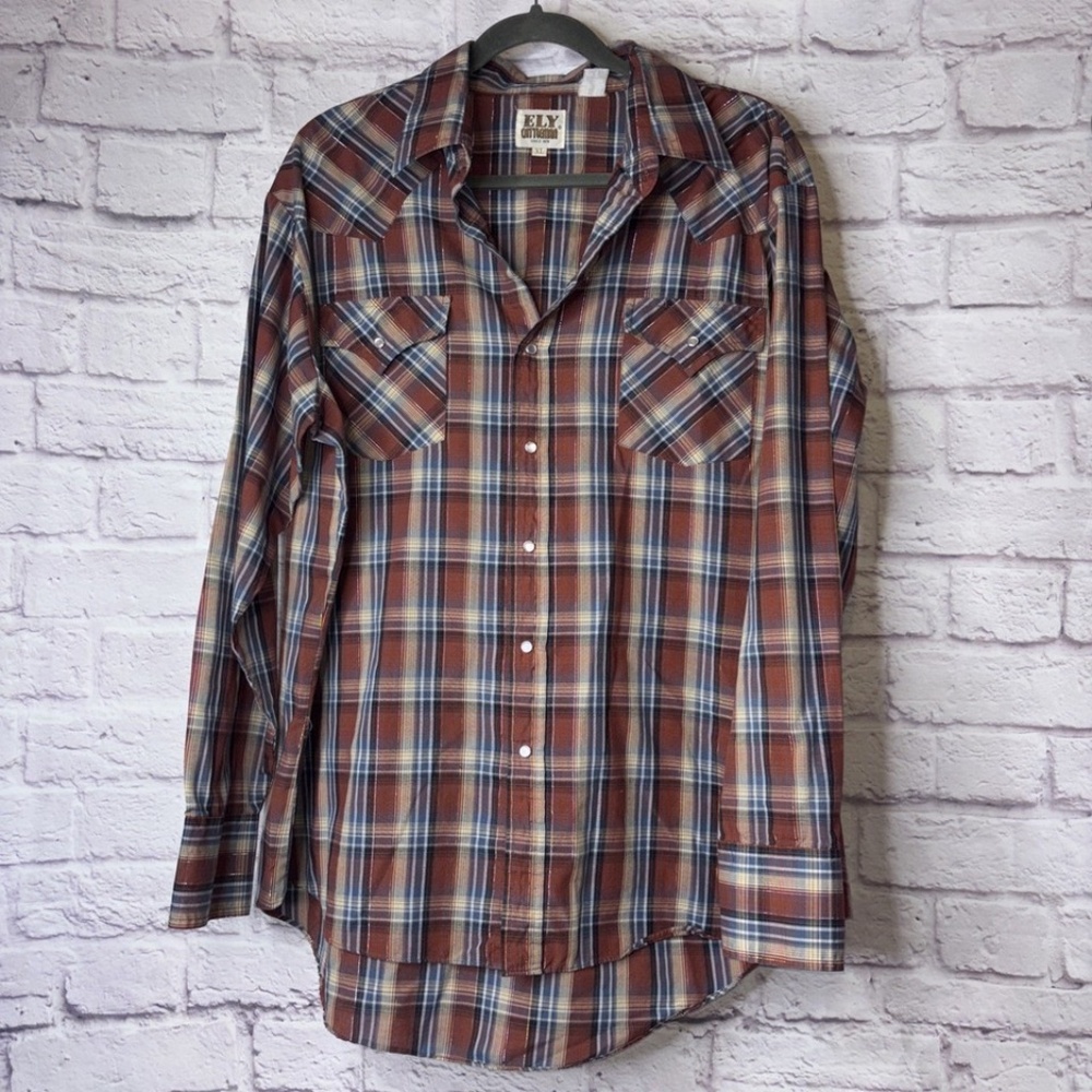 Vintage Fly Cattleman Shirt Men's Large Brown Plaid Pearl Snap Western Cowboy XL
